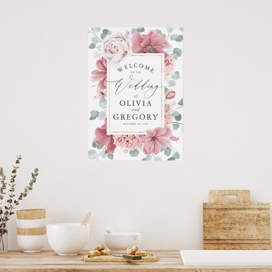 ほこりっぽいバラエレガントフローラ結婚グリーンリー ポスター (キッチン)