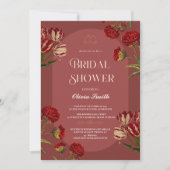 ほこりっぽいバラエレガントブライダルシャワー、ほこりっぽいピンク色の花 招待状 (正面)
