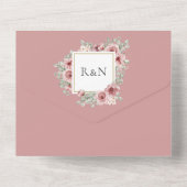 ほこりっぽいバラエレガント結婚モダンフローラ オールインワン招待状 (裏面)