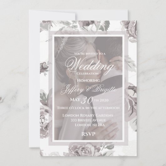 ほこりっぽいバラカスタムピンク結婚式招待状 案内状 (正面)