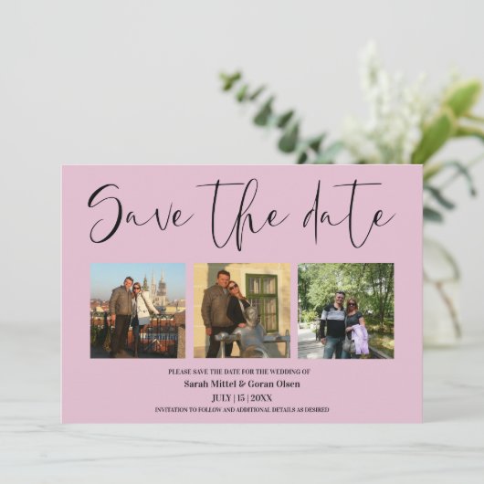 ほこりっぽいバラカップル写真ウェディング日付を保存 セーブザデート (スタンド正面)