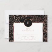 ほこりっぽいバラクラシック金ゴールドモノグラムリース結婚ズ 出欠カード (正面)