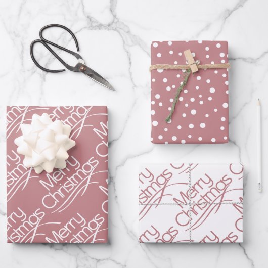 ほこりっぽいバラクリスマスタイポグラフィとドット休日 ラッピングペーパーシート (正面)