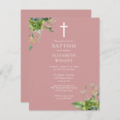 ほこりっぽいバラグリーナリーモノグラムバプテスマ招待状 ポストカード (正面/裏面)