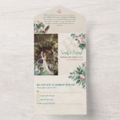 ほこりっぽいバラグリーンボタニカルフローラエレガントな結婚式 オールインワン招待状 (内側)