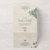 ほこりっぽいバラグリーンボタニカルフローラエレガントな結婚式 オールインワン招待状 (外側)