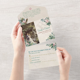ほこりっぽいバラグリーンボタニカルフローラエレガントな結婚式 オールインワン招待状