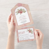 ほこりっぽいバラサボテン葉の花、フローラ結婚のa オールインワン招待状 (貼ってはがせる)