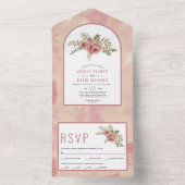 ほこりっぽいバラサボテン葉の花、フローラ結婚のa オールインワン招待状 (内側)