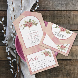 ほこりっぽいバラサボテン葉の花、フローラ結婚のa オールインワン招待状