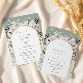 ほこりっぽいバラシンプルセージのモノグラムオールインワン結婚ズ 招待状