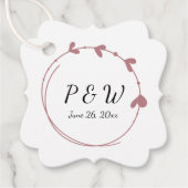 ほこりっぽいバラシンプルハートリースモノグラム結婚ズ フェイバータグ (正面)