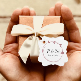 ほこりっぽいバラシンプルハートリースモノグラム結婚ズ フェイバータグ