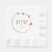 ほこりっぽいバラシンプルハートリースモノグラム結婚ズ 縁ありランチョンナプキン (正面)