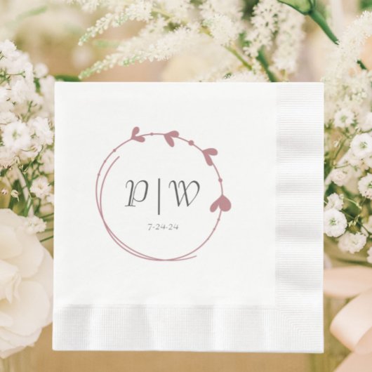 ほこりっぽいバラシンプルハートリースモノグラム結婚ズ 縁ありランチョンナプキン