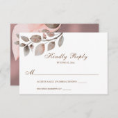 ほこりっぽいバラシンプルピンク色フローラ結婚ズ 出欠カード (正面/裏面)