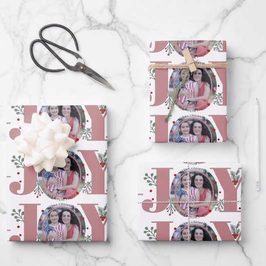 ほこりっぽいバラジョイとベリーのクリスマスホリデーフォト ラッピングペーパーシート (正面)