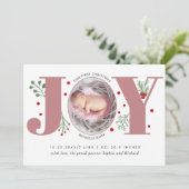 ほこりっぽいバラジョイ初めてのクリスマスフォトベビー誕生 案内状 (スタンド正面)