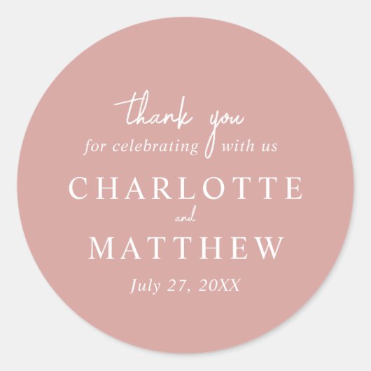 ほこりっぽいバラスクリプトありがとう結婚のステッカー ラウンドシール (正面)