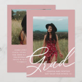 ほこりっぽいバラスクリプト2枚の写真の卒業 招待状 (正面/裏面)