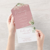 ほこりっぽいバラストリングライトグリーナリーモノグラム結婚ズ オールインワン招待状 (貼ってはがせる)