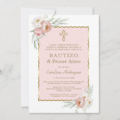 ほこりっぽいバラスペインのフローラ1st誕生日&バプテスマ 招待状 (正面)