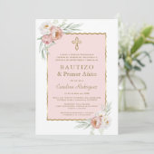 ほこりっぽいバラスペインのフローラ1st誕生日&バプテスマ 招待状 (スタンド正面)