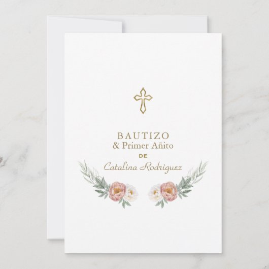 ほこりっぽいバラスペインのフローラ1st誕生日&バプテスマ 招待状 (裏面)