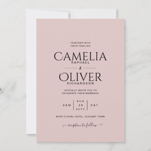 ほこりっぽいバラタイポグラフィのみ結婚式招待状 招待状 (正面)