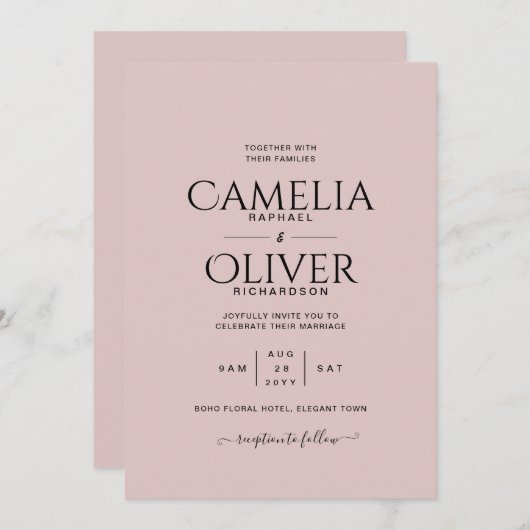 ほこりっぽいバラタイポグラフィのみ結婚式招待状 招待状 (正面/裏面)