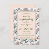 ほこりっぽいバラハンドドロードフローラスウィート16誕生日 招待状 (正面/裏面)