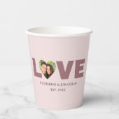 ほこりっぽいバラハート切り出しラブカップル写真 紙コップ (正面)