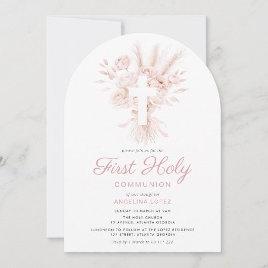 ほこりっぽいバラパンパフローラ第1聖体 招待状 (正面)