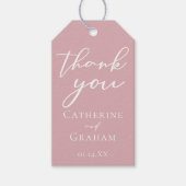 ほこりっぽいバラパーソナライズされたピンク結婚ロマン ギフトタグ (正面)