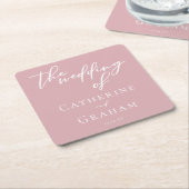 ほこりっぽいバラパーソナライズされたピ結婚ンク スクエアペーパーコースター (アングル)