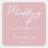 ほこりっぽいバラピフェミニンンク結婚タイポグラフィ スクエアシール (正面)