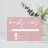 ほこりっぽいバラピフェミニンンク結婚タイポグラフィ 出欠カード (スタンド正面)