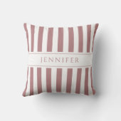 ほこりっぽいバラピンクと白ストライプ色のパターン名 クッション (裏面)