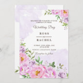 ほこりっぽいバラピンクと金ゴールドフローラ結婚グリーンI 招待状 (正面/裏面)