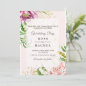 ほこりっぽいバラピンクと金ゴールドフローラ結婚グリーンI 招待状 (スタンド正面)