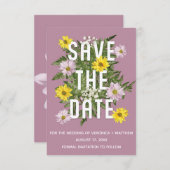 ほこりっぽいバラピンクと黄色のデイジー日付を保存 招待状 (正面/裏面)