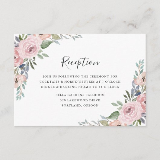 ほこりっぽいバラピンクのフローラ結婚披露宴 エンクロージャーカード (正面)