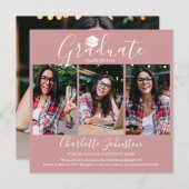 ほこりっぽいバラピンクの台本の卒業生4写真卒業 案内状 (正面/裏面)