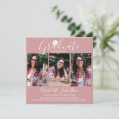 ほこりっぽいバラピンクの台本の卒業生4写真卒業 案内状 (スタンド正面)