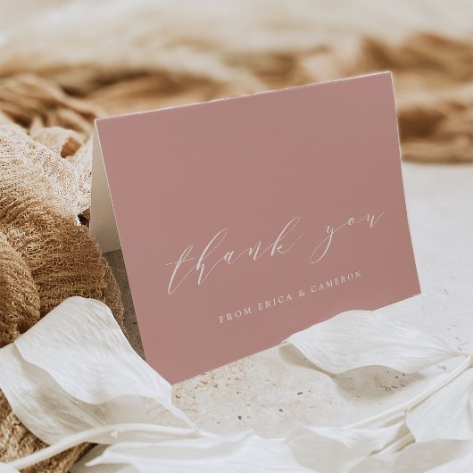 ほこりっぽいバラピンクの書道パーソナライズされた サンキューカード
