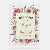 ほこりっぽいバラピンクの水の色結婚の花の歓迎 アクリルサイン (正面)
