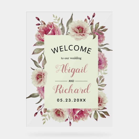 ほこりっぽいバラピンクの水の色結婚の花の歓迎 アクリルサイン (正面)