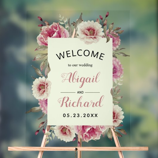 ほこりっぽいバラピンクの水の色結婚の花の歓迎 アクリルサイン (ニュートラル)