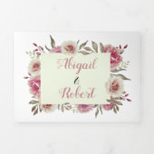 ほこりっぽいバラピンクの水色の結婚花 三つ折り招待状 (カバー)