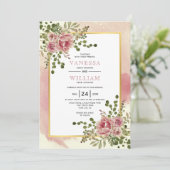 ほこりっぽいバラピンクの水色の花のフローラ 招待状 (スタンド正面)